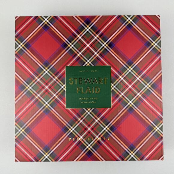 Pottery Barn Stewart Plaid Dinner Plates Set 4 Tartan Christmas Table Holiday - Picture 2 of 9